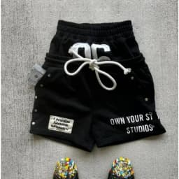 Summer new style drawstring double-ended pants American retro washed personalized printed casual shorts trendy retro loose pants