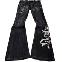 New High Waist Harajuku Loose Embroidered Women Jeans with Rock Punk Style Y2K Micro La Retro Wide Leg Pants