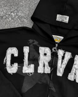 Black CLRVNT Trendy Brand America Streetwear Y2K Letter Patchwork Zip Up Hoodie Gothic Punk Rock Men Women Sweatsuit Hoodies