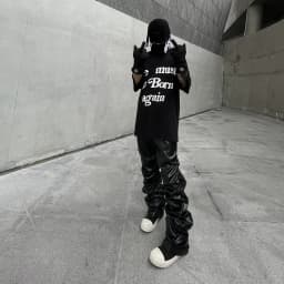 Dark punk hip-hop pleated niche loose slimming stacked glossy PU leather trousers for men and women