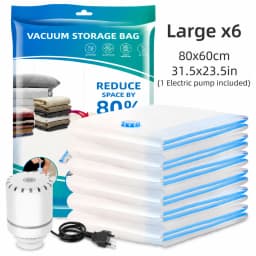 6Pcs Thick Rectangular Zipper Vacuum Bags W/Electric Pump, 110V US Plug Seal Bags: Ideal for Space-Saving Clothes/Bedding, Quiet