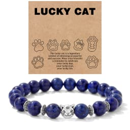 Natural Stone Citrines Beaded Bracelet Lucky Cat Head Charm Fluorite Moss Agates Bracelets for Women Men Cute Handmade Jewelry