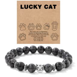 Natural Stone Citrines Beaded Bracelet Lucky Cat Head Charm Fluorite Moss Agates Bracelets for Women Men Cute Handmade Jewelry