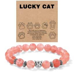 Natural Stone Citrines Beaded Bracelet Lucky Cat Head Charm Fluorite Moss Agates Bracelets for Women Men Cute Handmade Jewelry