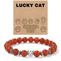 Natural Stone Citrines Beaded Bracelet Lucky Cat Head Charm Fluorite Moss Agates Bracelets for Women Men Cute Handmade Jewelry