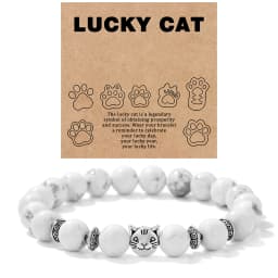 Natural Stone Citrines Beaded Bracelet Lucky Cat Head Charm Fluorite Moss Agates Bracelets for Women Men Cute Handmade Jewelry