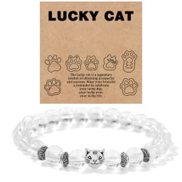 Natural Stone Citrines Beaded Bracelet Lucky Cat Head Charm Fluorite Moss Agates Bracelets for Women Men Cute Handmade Jewelry