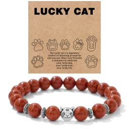 Natural Stone Citrines Beaded Bracelet Lucky Cat Head Charm Fluorite Moss Agates Bracelets for Women Men Cute Handmade Jewelry