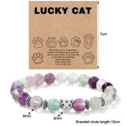 Natural Stone Citrines Beaded Bracelet Lucky Cat Head Charm Fluorite Moss Agates Bracelets for Women Men Cute Handmade Jewelry