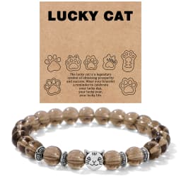 Natural Stone Citrines Beaded Bracelet Lucky Cat Head Charm Fluorite Moss Agates Bracelets for Women Men Cute Handmade Jewelry