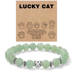 Natural Stone Citrines Beaded Bracelet Lucky Cat Head Charm Fluorite Moss Agates Bracelets for Women Men Cute Handmade Jewelry