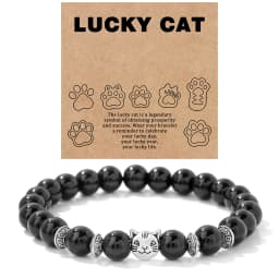 Natural Stone Citrines Beaded Bracelet Lucky Cat Head Charm Fluorite Moss Agates Bracelets for Women Men Cute Handmade Jewelry