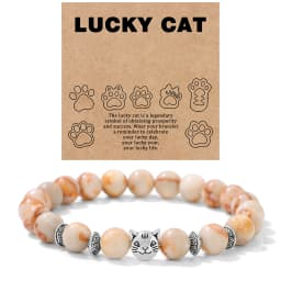 Natural Stone Citrines Beaded Bracelet Lucky Cat Head Charm Fluorite Moss Agates Bracelets for Women Men Cute Handmade Jewelry