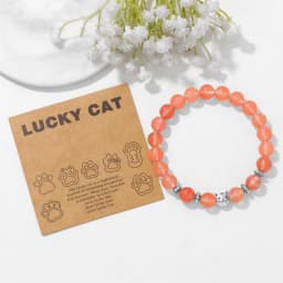 Natural Stone Citrines Beaded Bracelet Lucky Cat Head Charm Fluorite Moss Agates Bracelets for Women Men Cute Handmade Jewelry