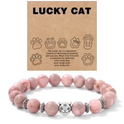 Natural Stone Citrines Beaded Bracelet Lucky Cat Head Charm Fluorite Moss Agates Bracelets for Women Men Cute Handmade Jewelry