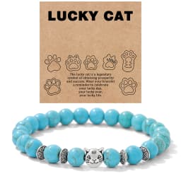 Natural Stone Citrines Beaded Bracelet Lucky Cat Head Charm Fluorite Moss Agates Bracelets for Women Men Cute Handmade Jewelry
