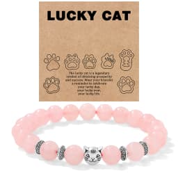 Natural Stone Citrines Beaded Bracelet Lucky Cat Head Charm Fluorite Moss Agates Bracelets for Women Men Cute Handmade Jewelry