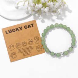 Natural Stone Citrines Beaded Bracelet Lucky Cat Head Charm Fluorite Moss Agates Bracelets for Women Men Cute Handmade Jewelry