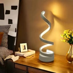 A Modern, Elegant White Spiral Desktop Lamp, Powered by USB with Three-Color Dimming, Suitable for Various Types of Rooms.