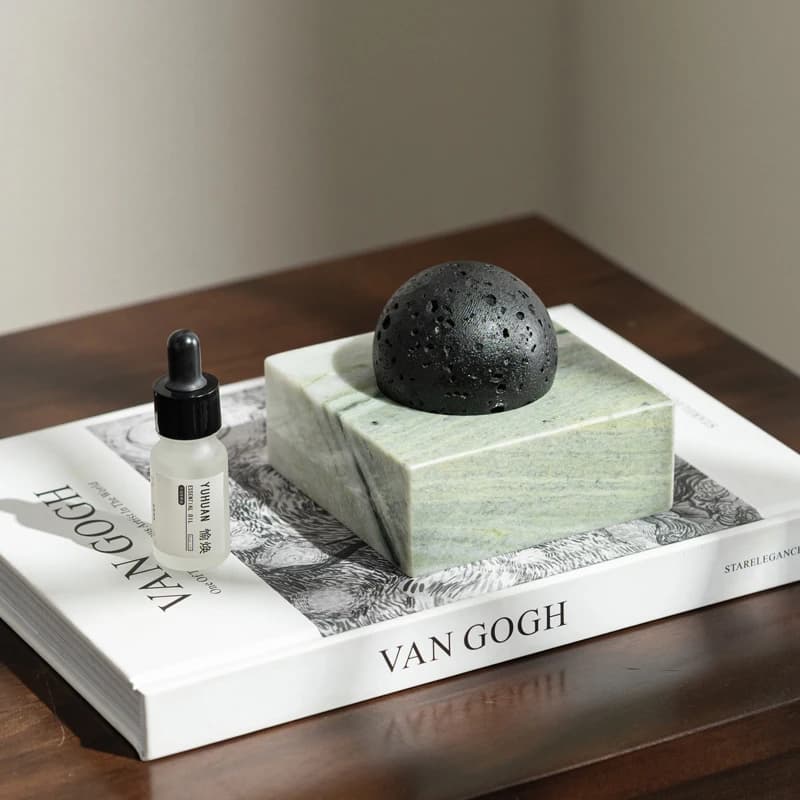 Black Lava Rock Stone Diffuser with Marble Base, Luxury Essential Oil Diffusers for Home Offices Yoga Sauna SPA