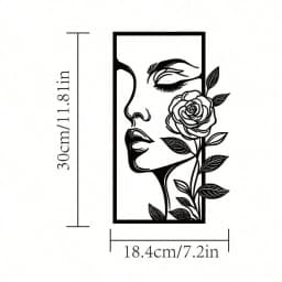 1pc Woman Flower Metal Wall Art Decor Modern Home Gift Aesthetic Portrait Face Outline Bedroom Room Decor