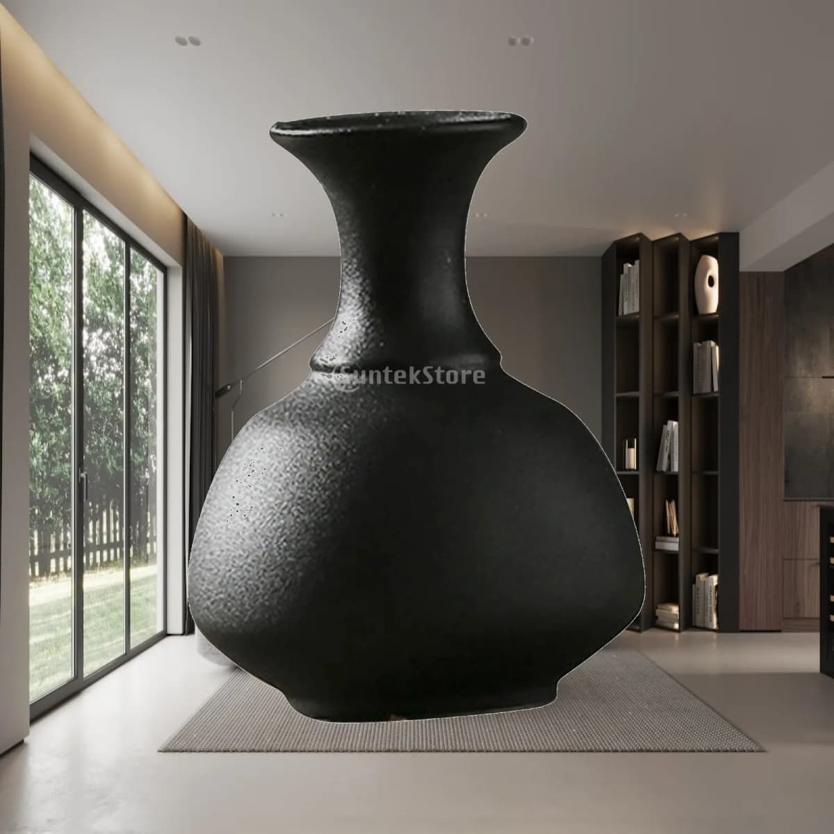 Decorative Ceramic Vase Art Vase Classic Black Container for Desk Bookshelf Living Room Table Centerpiece Decor