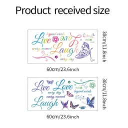 1PCS Removable Colorful English LIVE LAUGH LOVE Butterfly Wall Sticker For Bedroom Self Adhesive Home Decoration 30*60CM