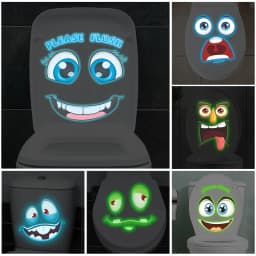 Glow-in-the-Dark Funny Face Toilet Stickers Waterproof Removable Self-Adhesive PVC Decals Bathroom Decor Wall Stickers