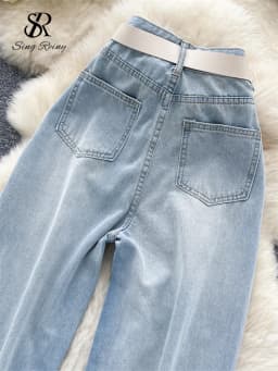 SINGREINY Fashion Korean Casual Long Pants Female High Waist Hole Lace Splice Denim Trousers Streetwear Loose Wide Legs Jeans