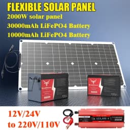 2000W Off-Grid Solar Complete Kit Power 100A Controller,110V 220V Inverter&10AH 30AH LiFePO4 Battery for Home/RV/Camping