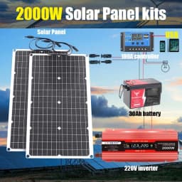 2000W Off-Grid Solar Complete Kit Power 100A Controller,110V 220V Inverter&10AH 30AH LiFePO4 Battery for Home/RV/Camping