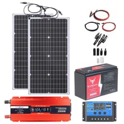 2000W Off-Grid Solar Complete Kit Power 100A Controller,110V 220V Inverter&10AH 30AH LiFePO4 Battery for Home/RV/Camping