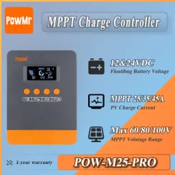 PowMr 45A 35A 25A MPPT Solar Charge Controller 12V&24V Auto 99.9% MPPT Tracking Efficiency 3 Stage Charging with LCD Display PV Overcurrent Short Circuit & Reverse Polarity Protection for RV Marine Off Grid Solar System