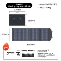 2000w 1500w 1000w 500w Flexible Foldable Solar Panel High Efficience Travel & Phone & Boat Portable 12V Solar Panel Kit