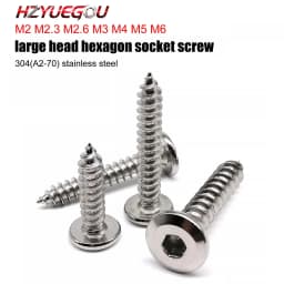 HZYUEGOU M2 M2.3 M2.6 M3 M4 M5 M6 Allen Hexagon Socket Large Flat Thin Wafer Head Self Tapping Wood Screw A2 304 Stainless Steel