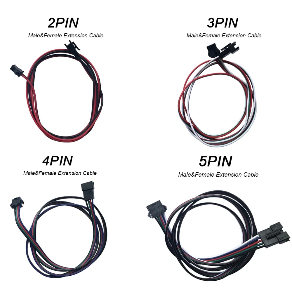 0.5m 1m 2m Male Female Extension Cable 2Pin 3Pin 4Pin 5Pin JST Wire Plug Connector Cable For WS2811 WS2812 RGBWW LED Strip Lig