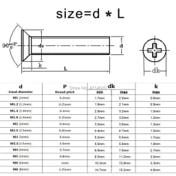 HZYUEGOU 50pcs M1.2 M1.4 M1.6 M2 M2.5 M3 M3.5 M4 Micro Small Black 304 Stainless Steel Phillips Flat Countersunk Head Screw Bolt