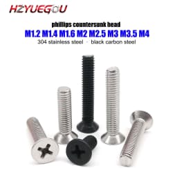 HZYUEGOU 50pcs M1.2 M1.4 M1.6 M2 M2.5 M3 M3.5 M4 Micro Small Black 304 Stainless Steel Phillips Flat Countersunk Head Screw Bolt