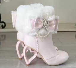 Japanese Lolita Boots Sweet Cute Bow Heart-shaped with Pearl Jewelry Shoes Round Head Warm Commuting Velvet Short Boots Winter