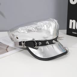Sweet cool Spice Girl style riveted spider hoop PU leather newsboy hat Y2K fashion trend shopping face small beret
