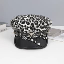 Sweet cool Spice Girl style riveted spider hoop PU leather newsboy hat Y2K fashion trend shopping face small beret