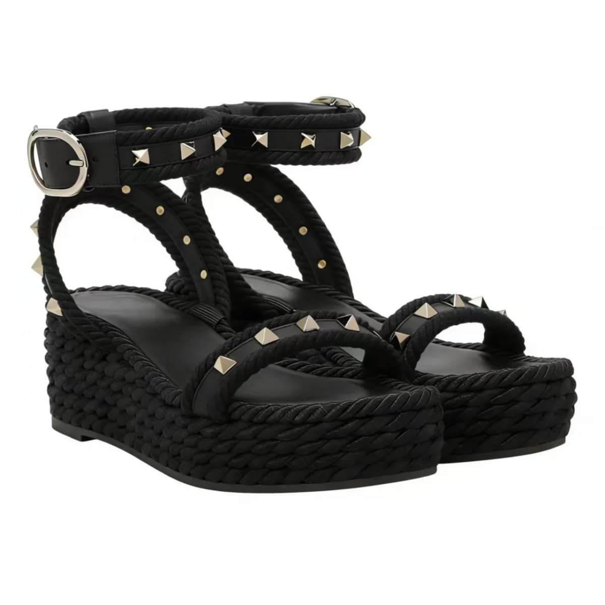 2026 Spring/Summer New Wedge Heel Studded Roman Platform Ankle Strap Thick Sole Casual Versatile Beach Sandals For Women