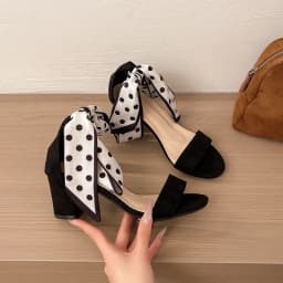 2026 Summer Sweet Polka-dot Bow Women's Sandals with Thick Heels and Open Toes and Non-slip Laces Plus Size Women's Shoes 35-42
