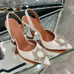 2024 New Silk Sunflower Crystal Diamond Buckle High Heels Horseshoe and Women's Sandals