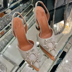 2024 New Silk Sunflower Crystal Diamond Buckle High Heels Horseshoe and Women's Sandals