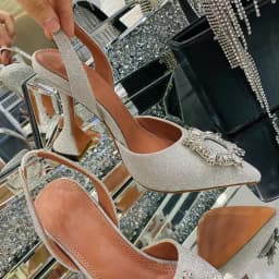 2024 New Silk Sunflower Crystal Diamond Buckle High Heels Horseshoe and Women's Sandals