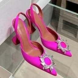 2024 New Silk Sunflower Crystal Diamond Buckle High Heels Horseshoe and Women's Sandals