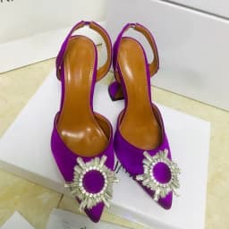 2024 New Silk Sunflower Crystal Diamond Buckle High Heels Horseshoe and Women's Sandals