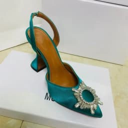 2024 New Silk Sunflower Crystal Diamond Buckle High Heels Horseshoe and Women's Sandals
