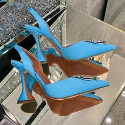 2024 New Silk Sunflower Crystal Diamond Buckle High Heels Horseshoe and Women's Sandals
